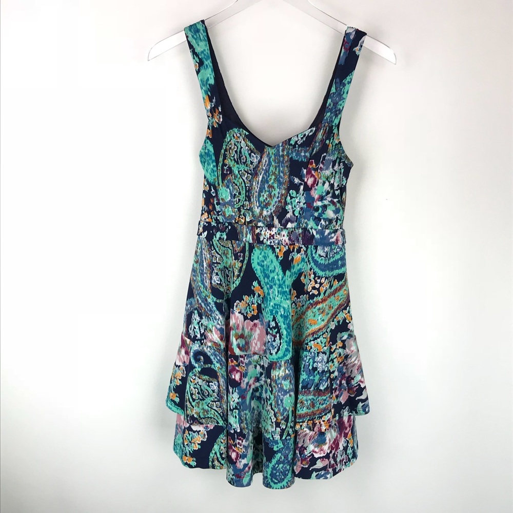 Free People Paisley in Tiers Dress Blue Abstract